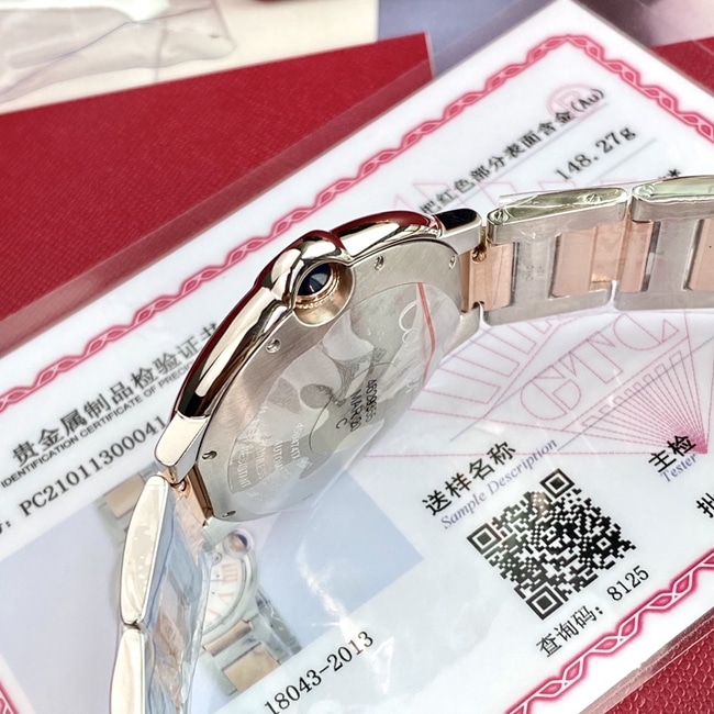 顶级复刻手表卡地亚男款白盘钢带42mm全自动机械蓝气球系列手表侧面图
