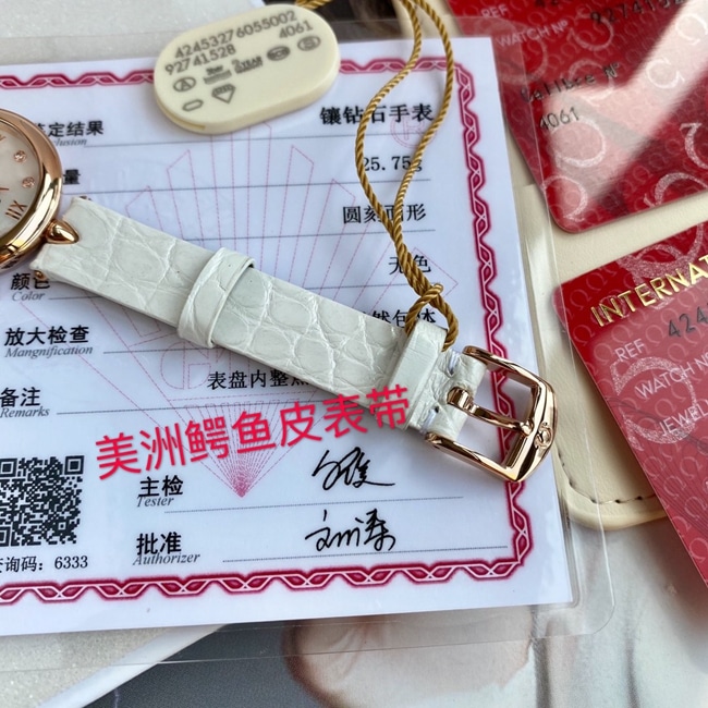 顶级复刻原单手表欧米茄女款白盘真金真钻蝶飞系列石英皮带手表表扣图