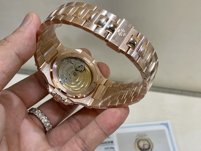 3K厂顶级复刻百达翡丽超a手表男款金盘金带18K玫瑰金南非真钻机械手表表扣图