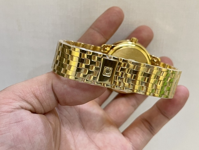 顶级复刻手表欧米茄男款金盘金钢带蝶飞系列41mm天然真钻机械手表表扣图