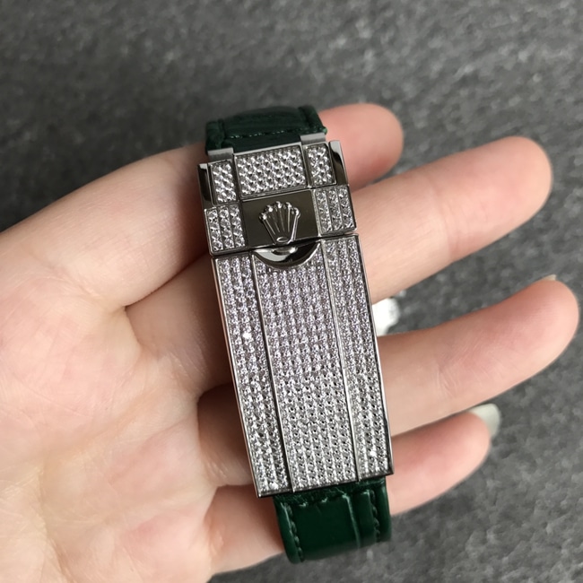 顶级复刻手表劳力士男款黑盘绿带自动机械皮带v3版潜航者系列手表表扣图