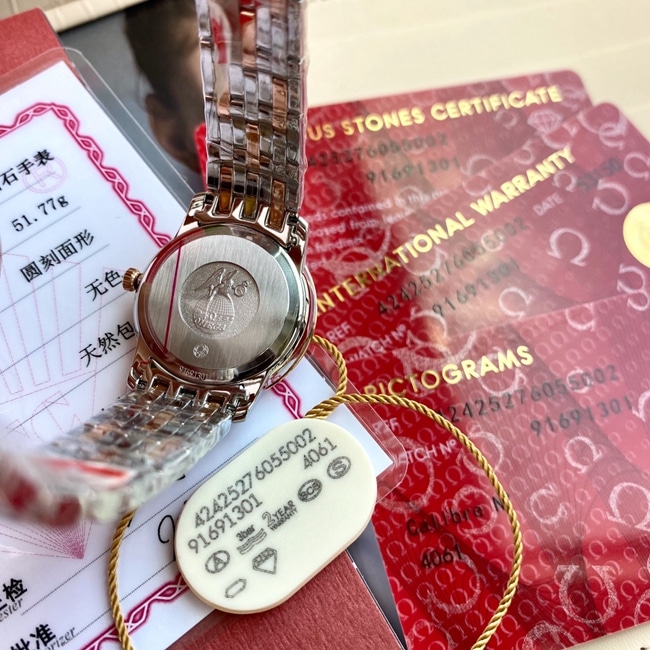 顶级复刻原单手表欧米茄女款白盘真金真钻蝶飞系列石英手表底盖图