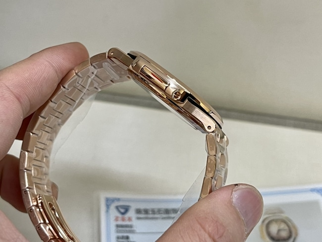3K厂顶级复刻百达翡丽超a手表男款金盘金带18K玫瑰金南非真钻机械手表侧面图
