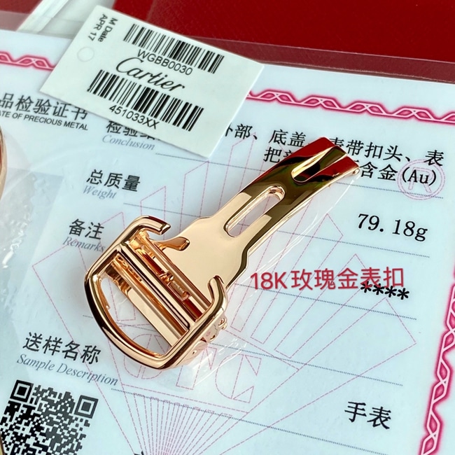 顶级复刻原单手表卡地亚男款棕盘棕带18k玫瑰金蓝气球系列自动机械皮带手表表扣图