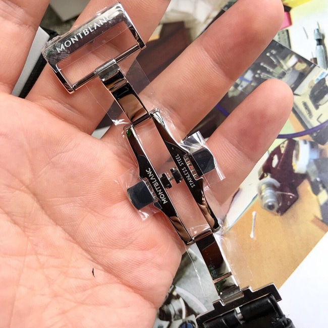 顶级复刻原单手表万宝龙男款黑盘黑带自动机械4810系列皮带手表表扣图