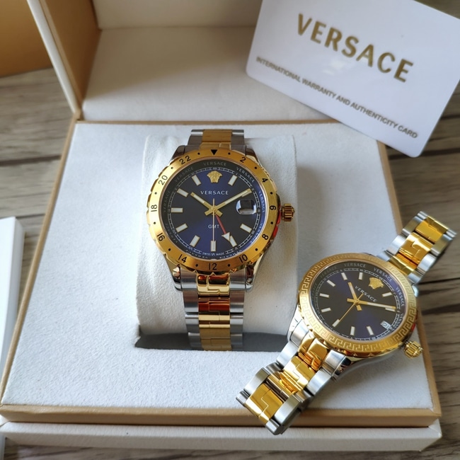 顶级复刻原单手表范思哲女款蓝盘间金带VCQ系列石英情侣对表正面图