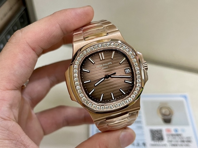 3K厂顶级复刻百达翡丽超a手表男款金盘金带18K玫瑰金南非真钻机械手表正面图