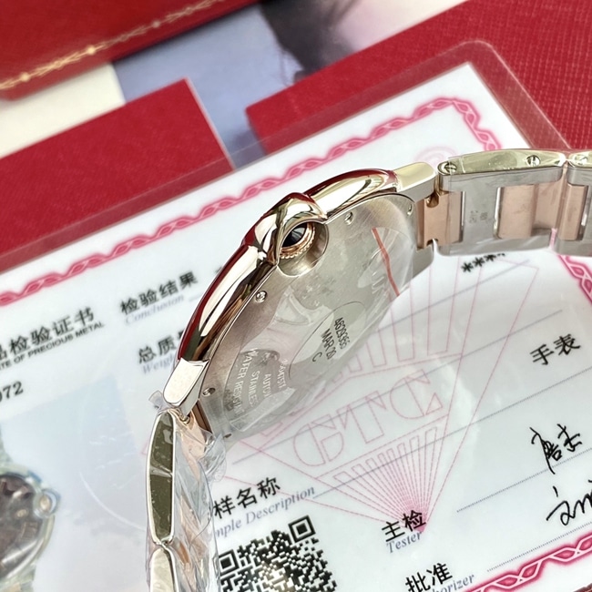 顶级复刻原单手表卡地亚男款棕盘钢带蓝气球系列自动机械手表侧面图