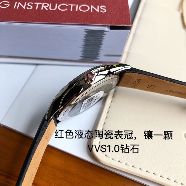 顶级复刻原单手表欧米茄白盘黑带真金真钻蝶飞系列女款石英手表侧面图