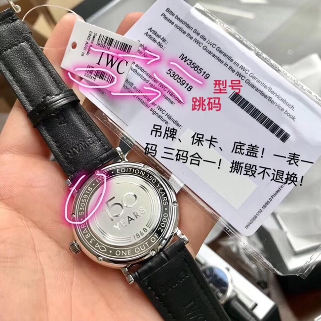 顶级复刻原单手表万国男款柏涛菲诺自动机械皮带手表底盖图