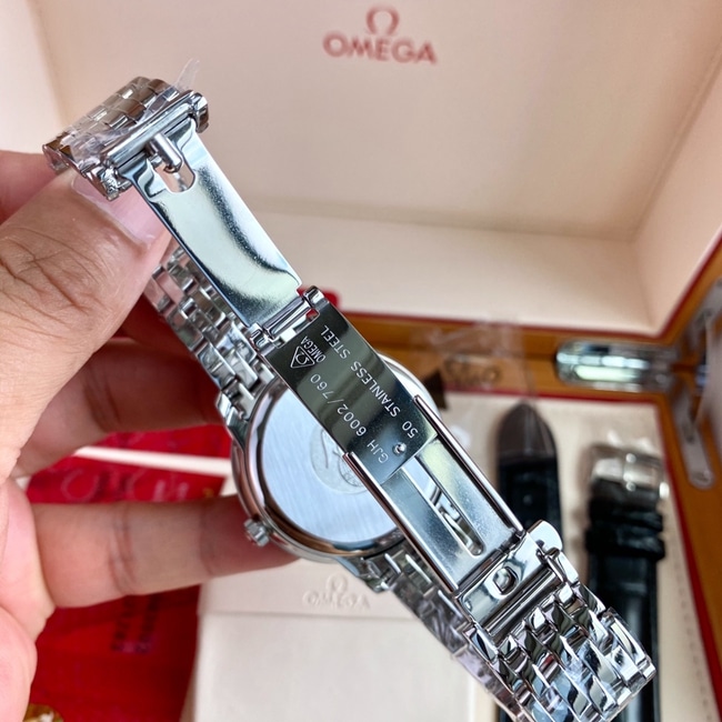 顶级复刻原单手表欧米茄男款蓝盘钢带蝶飞系列机械手表表扣图