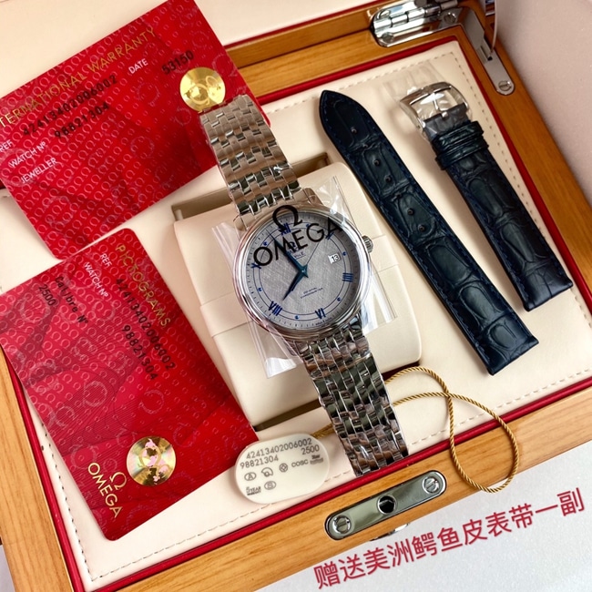 顶级复刻原单手表欧米茄机械男款灰盘钢带蝶飞系列手表正面图