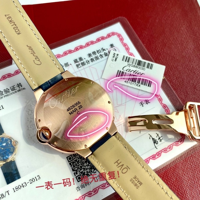 顶级复刻原单手表卡地亚男款蓝盘蓝带蓝气球系列全自动机械皮带手表底盖图