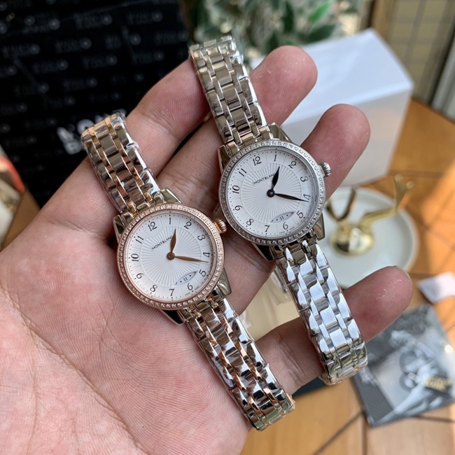 顶级复刻原单手表万宝龙女款白盘间金带宝曦系列石英手表正面图