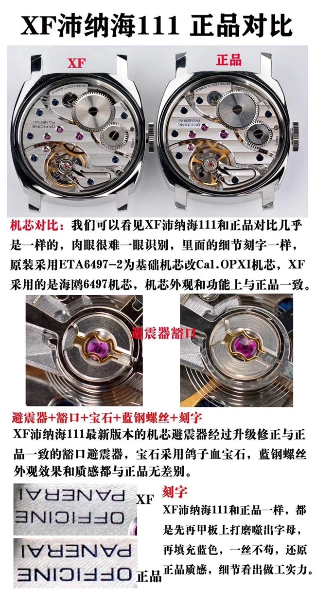 XF沛纳海经典入门款复刻手表真假对比评测机芯对比图