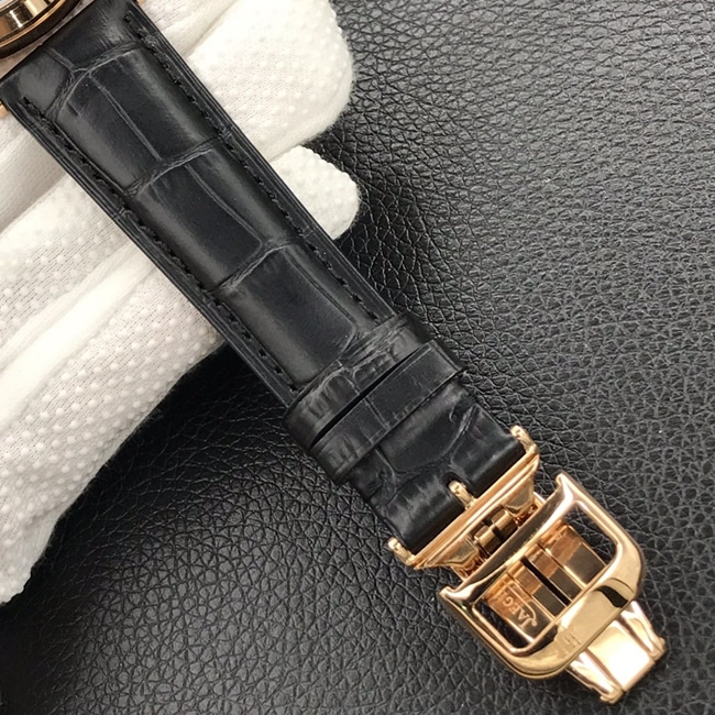 顶级复刻手表积家男款蓝盘黑带陀飞轮大师系列自动机械腕表表扣图