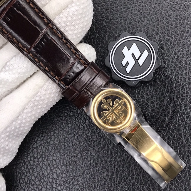 ZF厂顶级复刻手表百达翡丽男款白盘棕带自动机械古典5153系列皮带腕表表扣图