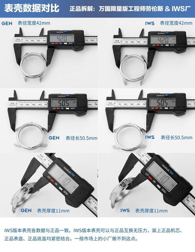 IWC万国劳伦斯IWS厂复刻手表真假对比评测表壳数据对比图