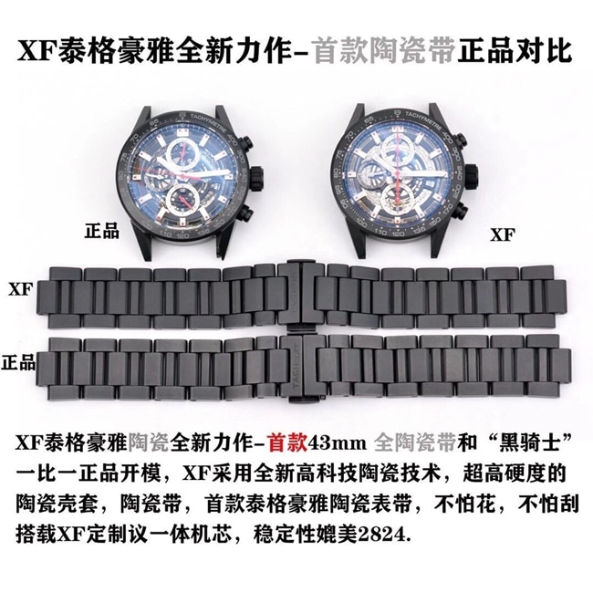 XF泰格豪雅镂空陶瓷黑骑士男士复刻手表真假对比评测表扣图