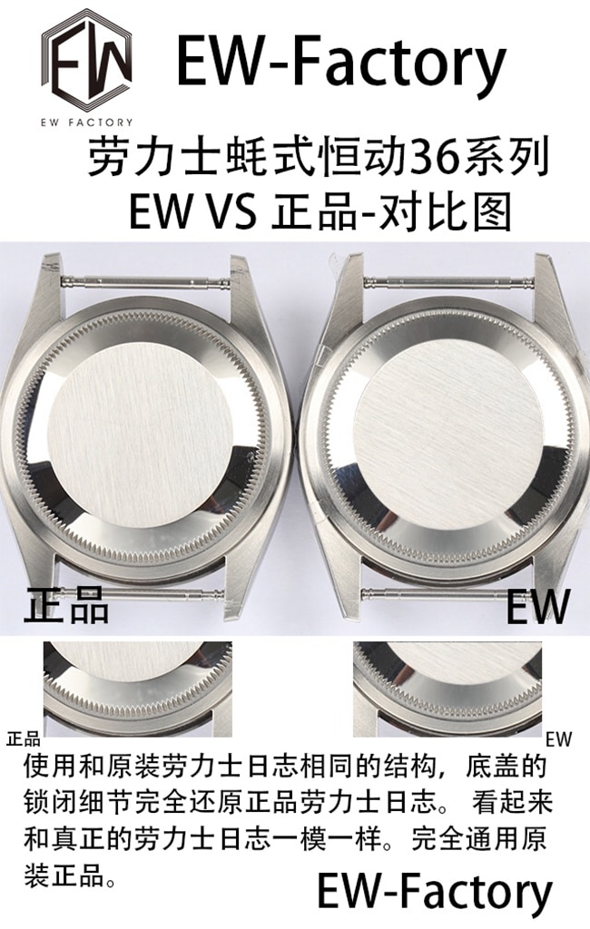 EW劳力士蚝式恒动36系列复刻手表真假对比评测底盖对比图