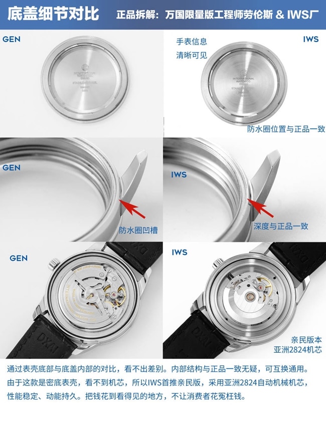 IWC万国劳伦斯IWS厂复刻手表真假对比评测底盖细节对比图