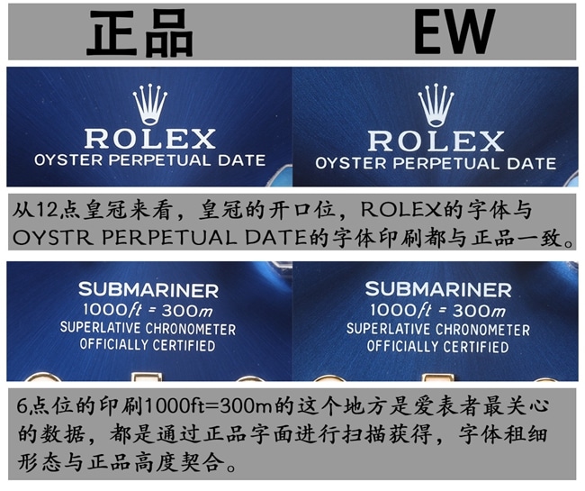 EW劳力士潜航者41复刻手表间金蓝水鬼真假对比评测logo对比图