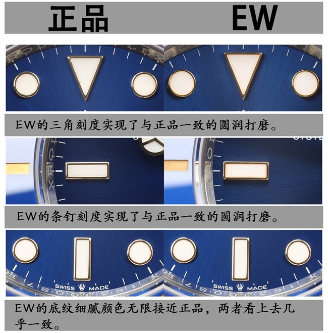 EW劳力士潜航者41复刻手表间金蓝水鬼真假对比评测细节对比图