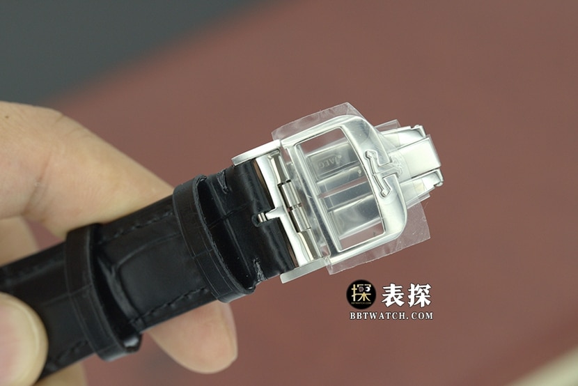 顶级复刻手表积家男款白盘黑带大师系列全自动真陀飞轮机械皮带腕表表扣实拍图