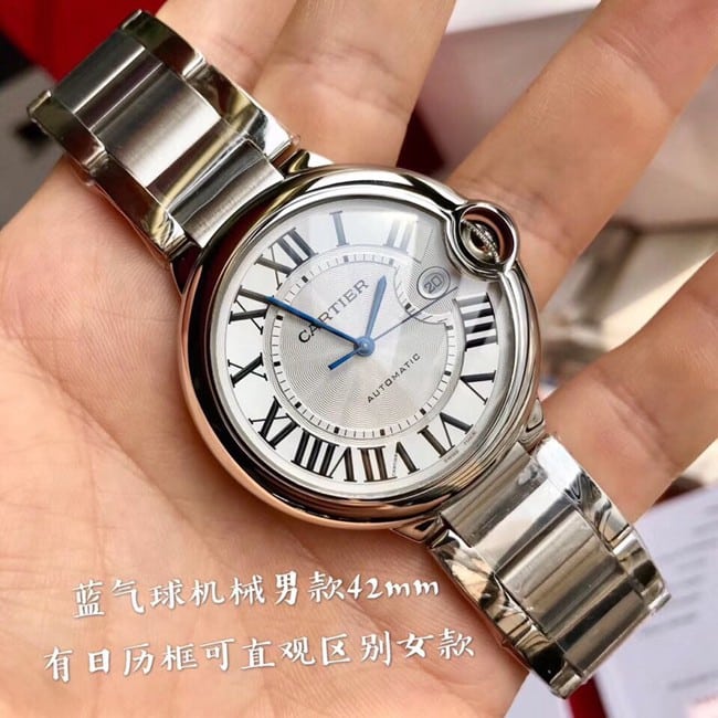 顶级复刻原单手表卡地亚机械男款42mm钢带蓝气球系列手表正面图