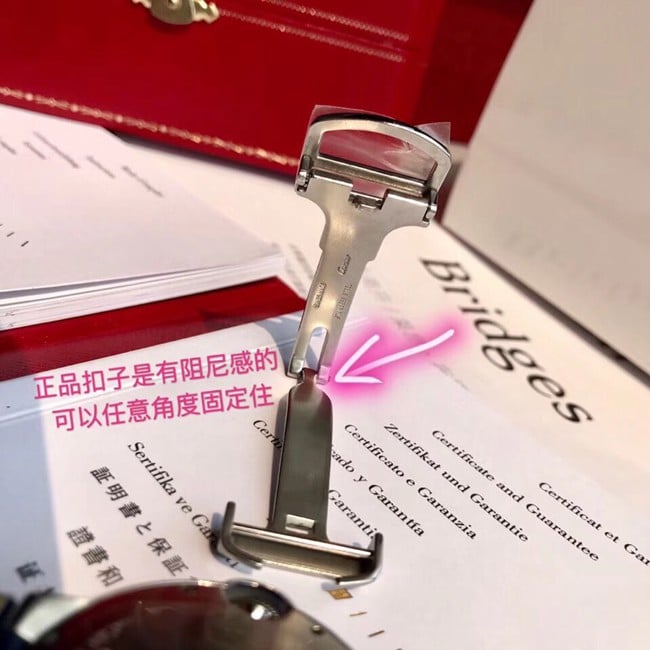 顶级复刻原单手表全自动机械皮带卡地亚男装黑盘黑带蓝气球系列手表表扣图