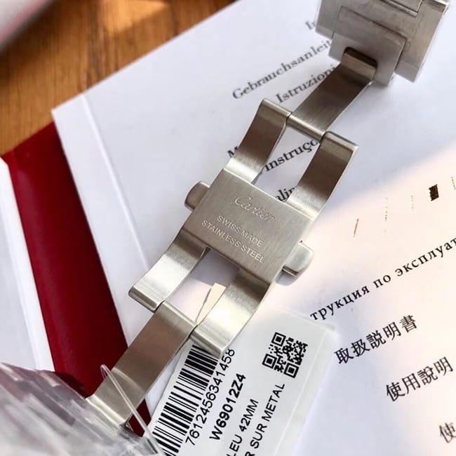 顶级复刻原单手表卡地亚机械男款42mm钢带蓝气球系列手表表扣图