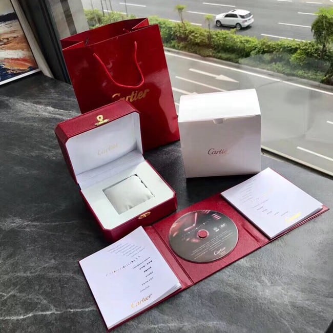 顶级复刻原单手表全自动机械皮带卡地亚男装黑盘黑带蓝气球系列手表包装图