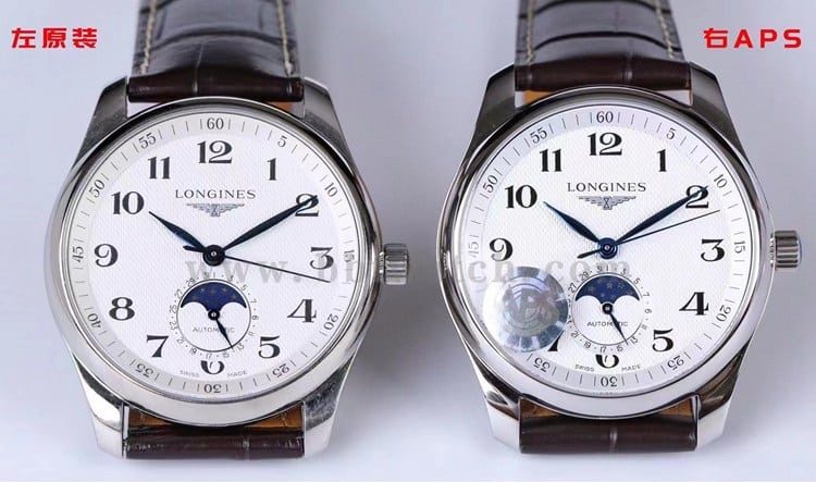 APS厂浪琴顶级复刻手表名匠系列L2.909.4.78.3月相对比正品评测表盘对比图