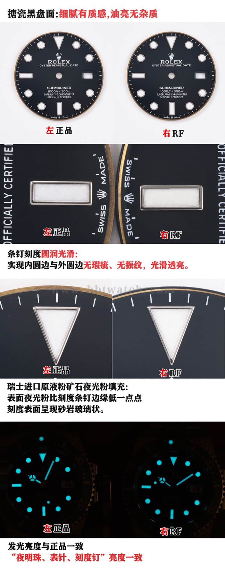 RF劳力士水鬼顶级复刻对比正品的区别评测 震撼上市夜光对比图