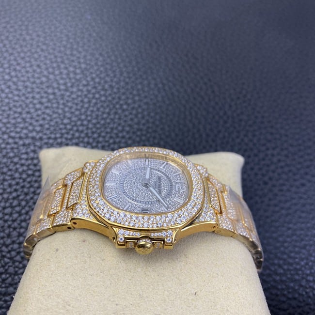 百达翡丽顶级复刻手表女装灰盘金带Nautilus 系列自动机械侧面图