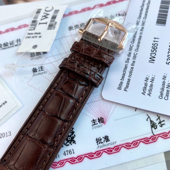 顶级复刻原单万国男款黑盘棕带全自动机械柏涛菲诺皮带表扣图