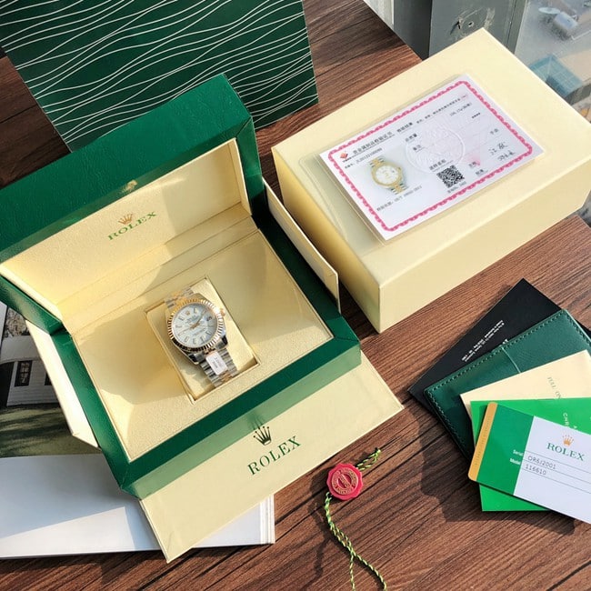 顶级复刻原单劳力士复刻表白盘间金带日志型系列全自动机械女款正面图