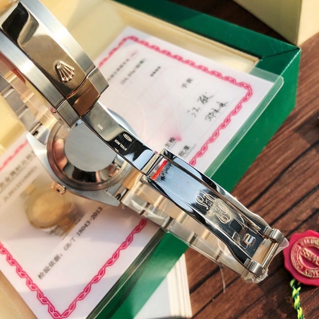 顶级复刻原单劳力士日志型系列全自动机械女装金盘间金带手表表扣图