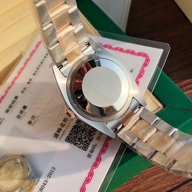 顶级复刻原单劳力士日志型系列全自动机械女装金盘间金带手表底盖图