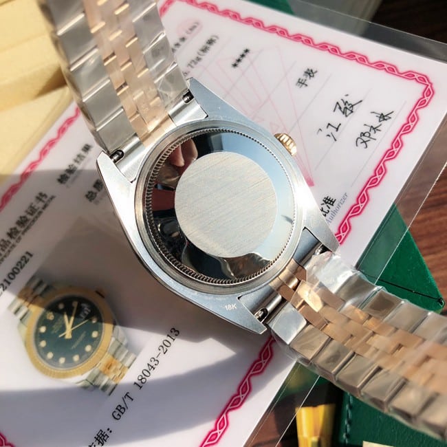 顶级复刻劳力士原单手表女士日志型系列黑盘间金带全自动机械底盖图