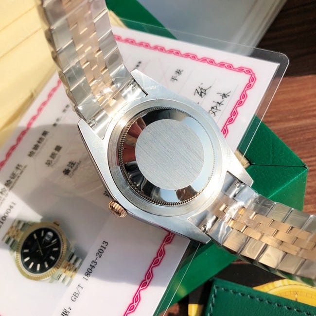 顶级复刻原单劳力士高仿男士蓝盘间金带日志型系列全自动机械手表底盖图