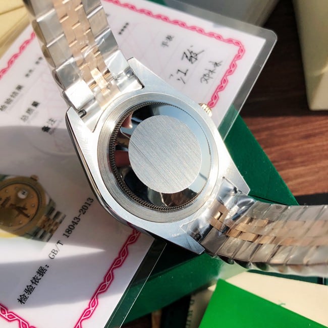 顶级复刻原单劳力士精仿男装金盘间金带日志型系列手表底盖图