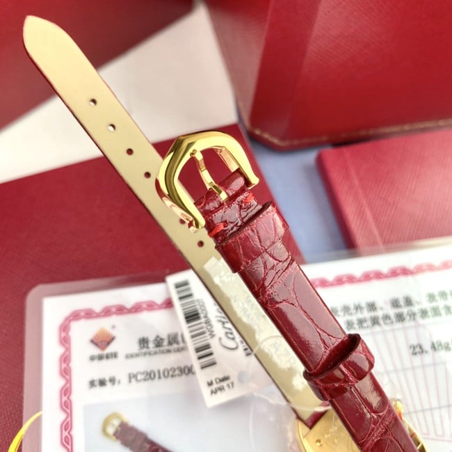 顶级复刻原单卡地亚浴缸系列石英女士白盘红带表带图