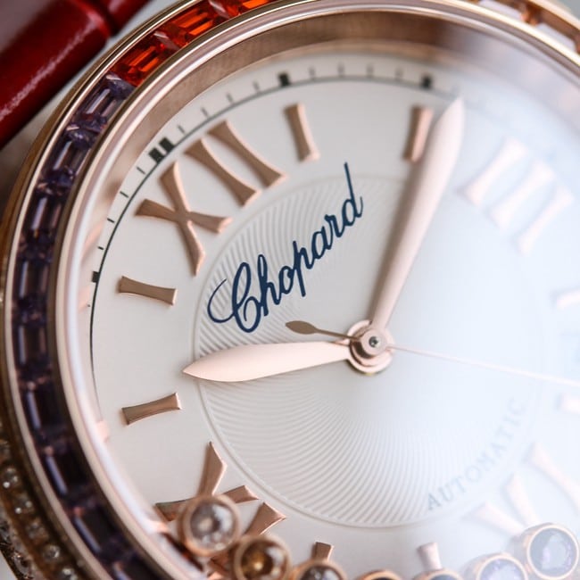 萧邦顶级复刻手表chopard Happy Sport系列全自动机械女装白盘黑带正面图