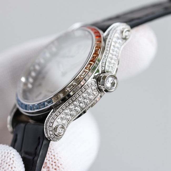 萧邦顶级复刻手表chopard Happy Sport系列全自动机械女装白盘黑带侧面图