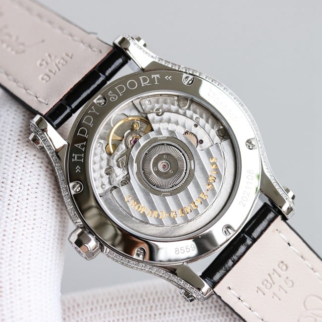 萧邦顶级复刻手表chopard Happy Sport系列全自动机械女装白盘黑带机芯图
