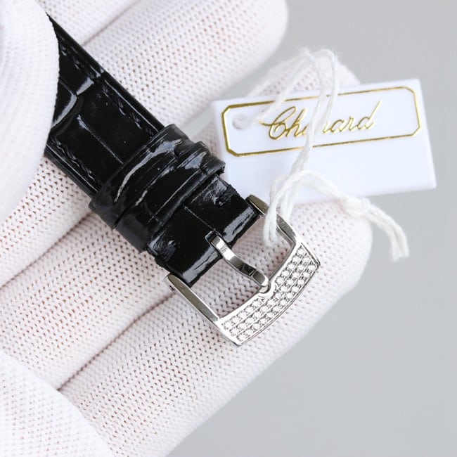 萧邦顶级复刻手表chopard Happy Sport系列全自动机械女装白盘黑带表扣图