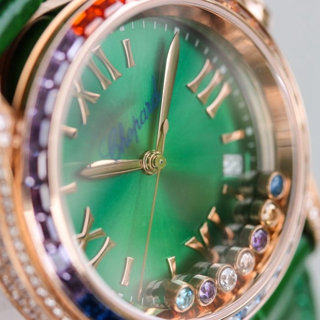 顶级复刻萧邦精仿手表女装蓝盘蓝带新款chopard Happy Sport系列机械皮带细节图