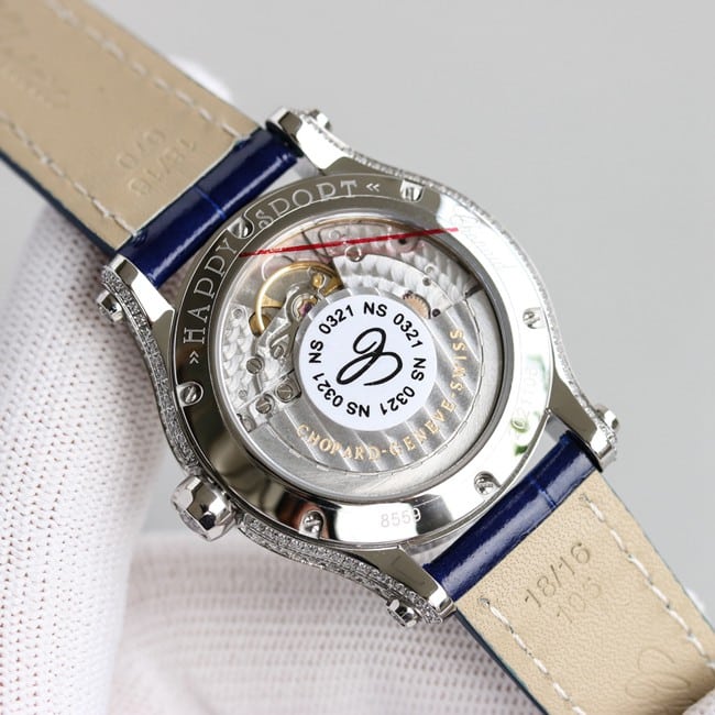 顶级复刻萧邦精仿手表女装蓝盘蓝带新款chopard Happy Sport系列机械皮带机芯图