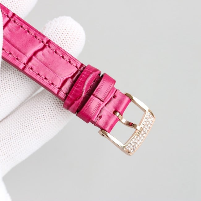 顶级复刻萧邦高仿chopard Happy Sport系列女士粉盘粉带自动机械皮带手表表扣面图